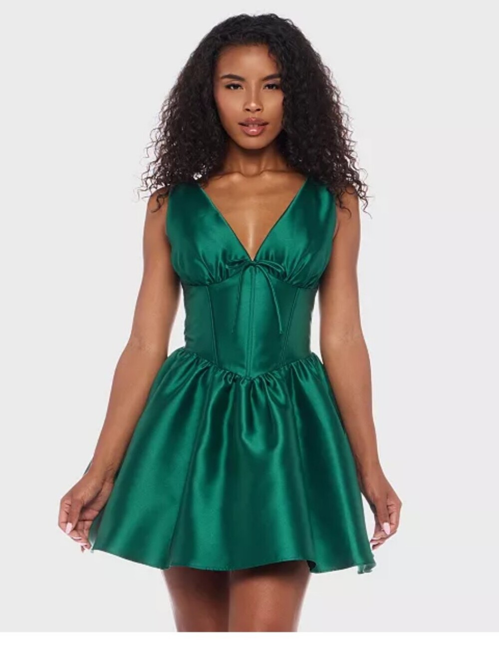 NWT Alex & Sophia Hunter Green Satin Corset Fit Flare Party Dress Size 3/4